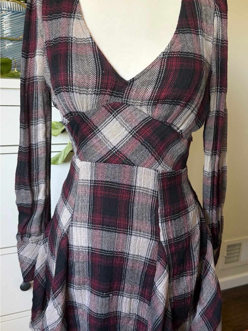 Free People Plaid V-Neck Long Sleeve Teen Spirit Dress 2